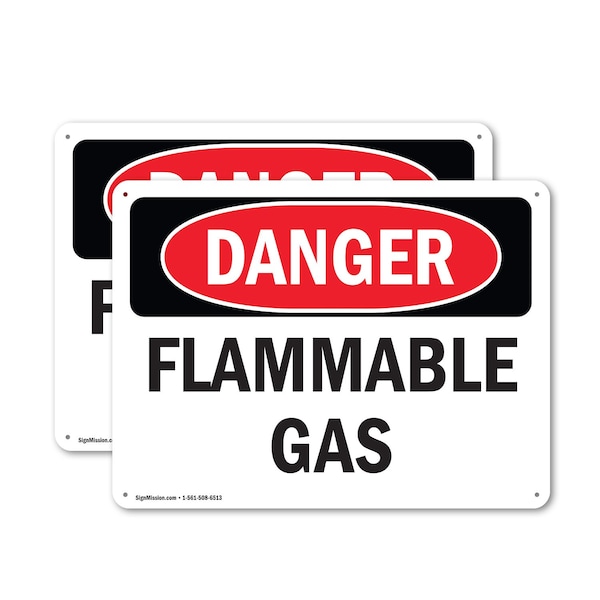 Signmission Flammable Gas Danger Sign, Plastic, 14in W x 10in L, 2PK OS-2PACK-DS-P-1014-L-1234 - main